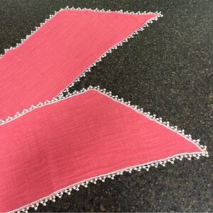 Pink Peach & White Lace Embroidered Fringe Crochet Floral Scarf Accent Accessory